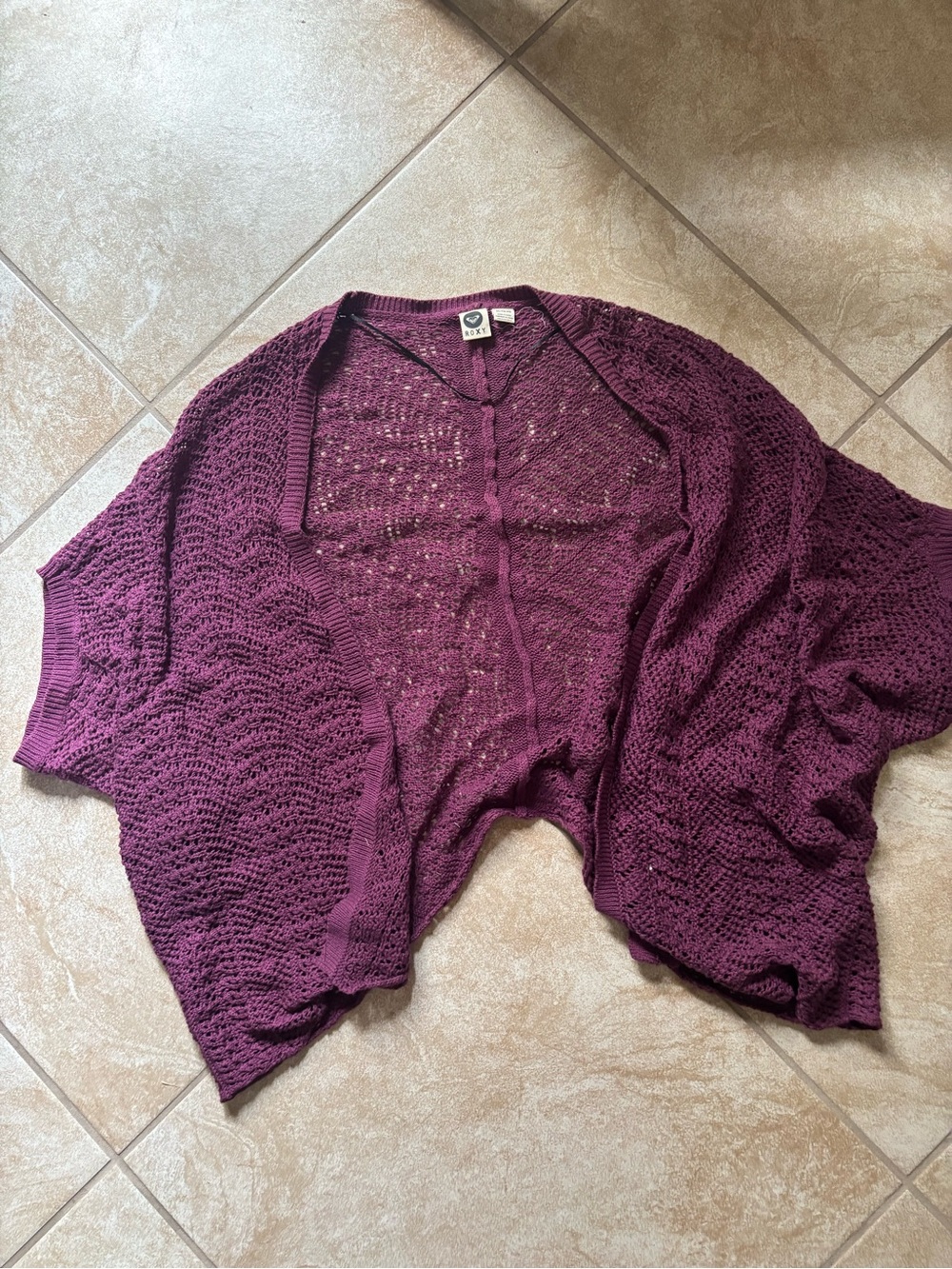 Roxy Open-Knit Poncho Cardigan - Plum